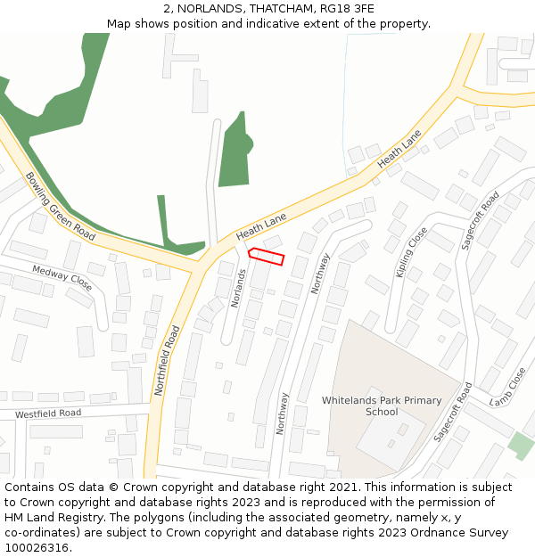 2, NORLANDS, THATCHAM, RG18 3FE: Location map and indicative extent of plot