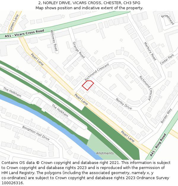 2, NORLEY DRIVE, VICARS CROSS, CHESTER, CH3 5PG: Location map and indicative extent of plot