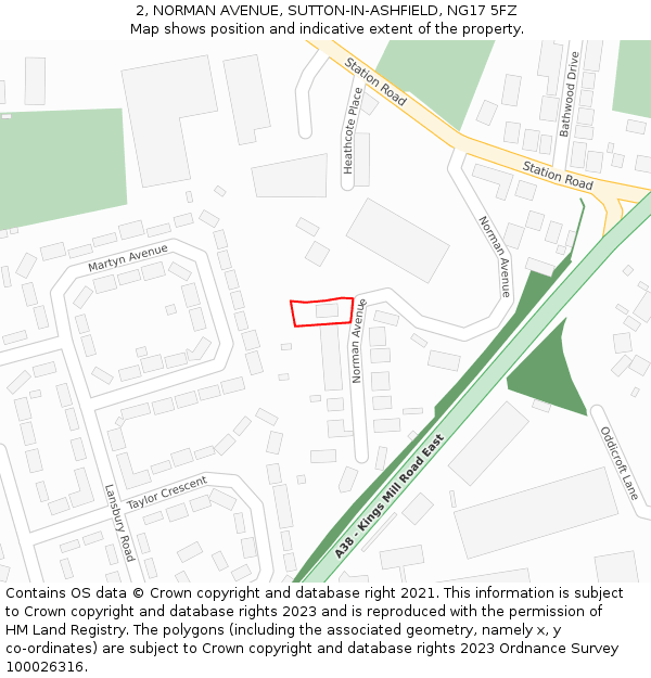 2, NORMAN AVENUE, SUTTON-IN-ASHFIELD, NG17 5FZ: Location map and indicative extent of plot