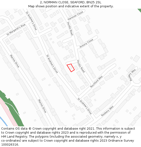 2, NORMAN CLOSE, SEAFORD, BN25 2SL: Location map and indicative extent of plot