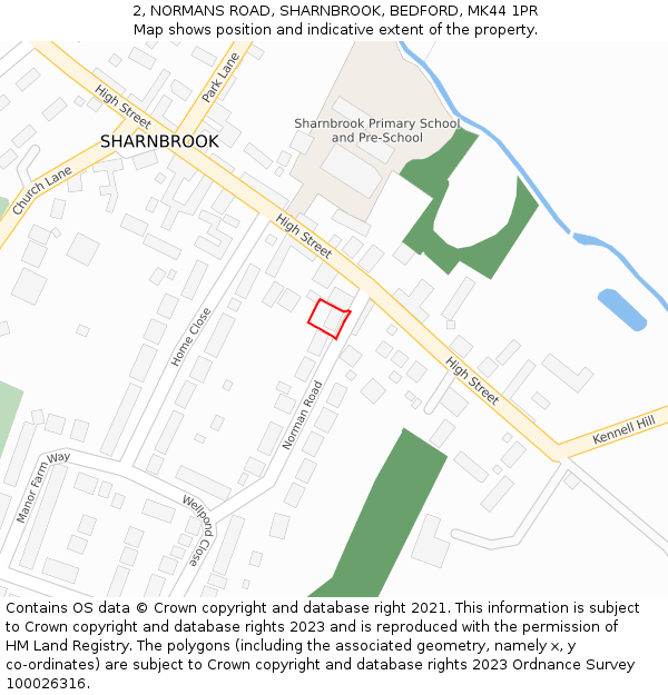2, NORMANS ROAD, SHARNBROOK, BEDFORD, MK44 1PR: Location map and indicative extent of plot