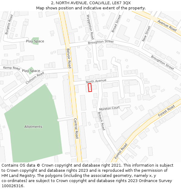 2, NORTH AVENUE, COALVILLE, LE67 3QX: Location map and indicative extent of plot