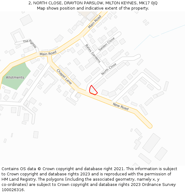 2, NORTH CLOSE, DRAYTON PARSLOW, MILTON KEYNES, MK17 0JQ: Location map and indicative extent of plot