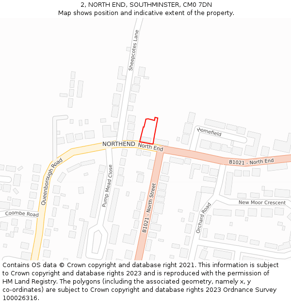 2, NORTH END, SOUTHMINSTER, CM0 7DN: Location map and indicative extent of plot