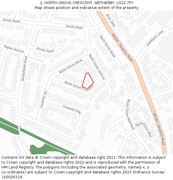 2, NORTH GROVE CRESCENT, WETHERBY, LS22 7PY: Location map and indicative extent of plot