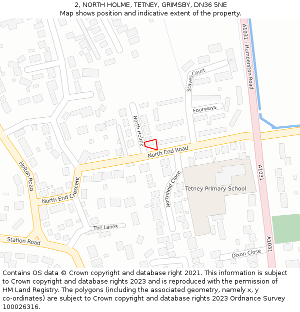 2, NORTH HOLME, TETNEY, GRIMSBY, DN36 5NE: Location map and indicative extent of plot