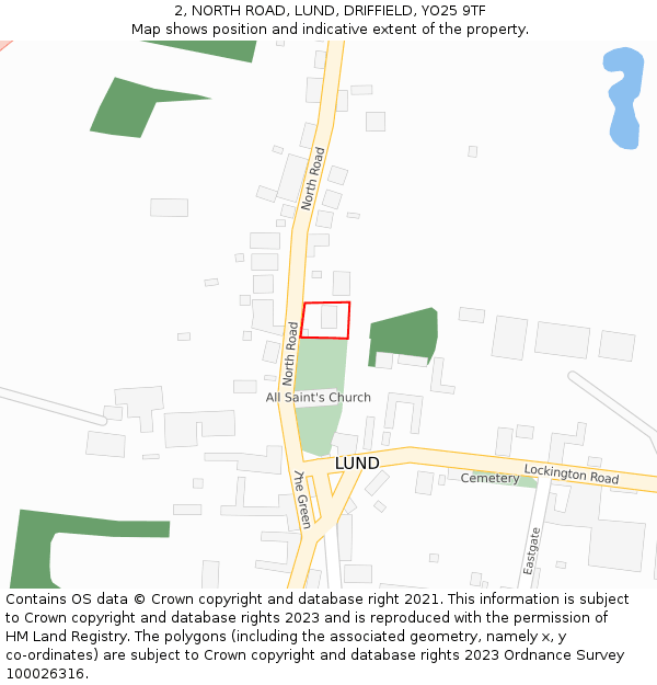 2, NORTH ROAD, LUND, DRIFFIELD, YO25 9TF: Location map and indicative extent of plot