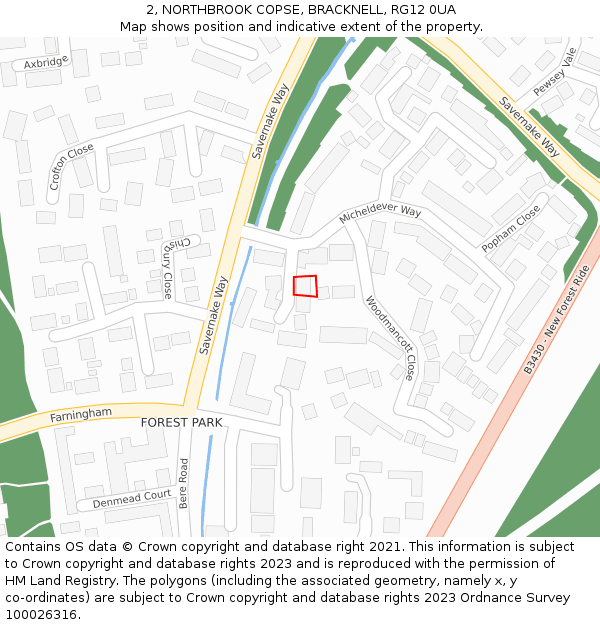 2, NORTHBROOK COPSE, BRACKNELL, RG12 0UA: Location map and indicative extent of plot