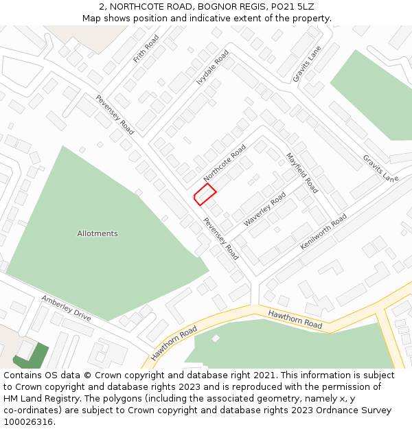 2, NORTHCOTE ROAD, BOGNOR REGIS, PO21 5LZ: Location map and indicative extent of plot