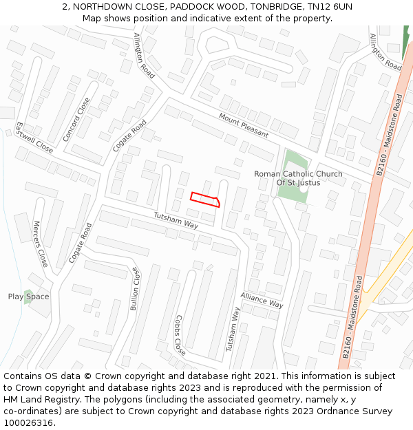 2, NORTHDOWN CLOSE, PADDOCK WOOD, TONBRIDGE, TN12 6UN: Location map and indicative extent of plot