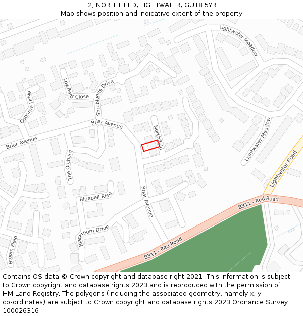 2, NORTHFIELD, LIGHTWATER, GU18 5YR: Location map and indicative extent of plot