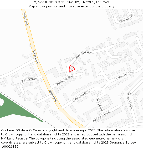 2, NORTHFIELD RISE, SAXILBY, LINCOLN, LN1 2WT: Location map and indicative extent of plot