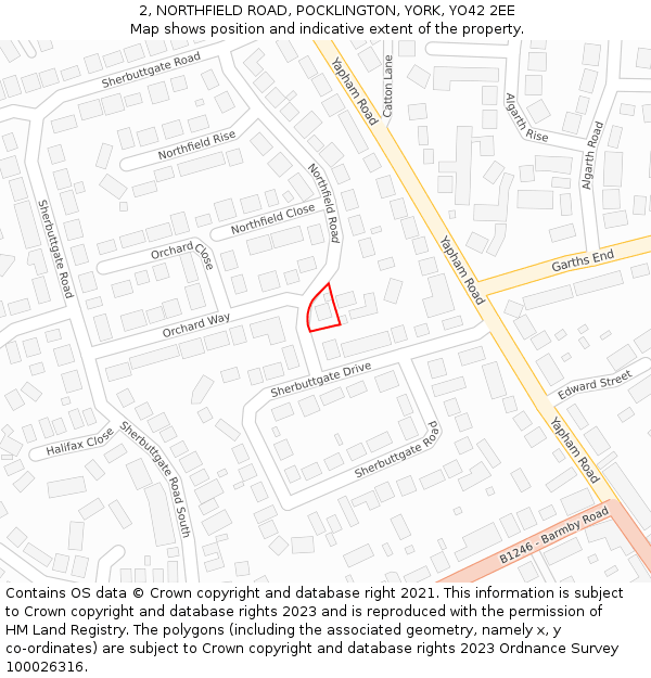 2, NORTHFIELD ROAD, POCKLINGTON, YORK, YO42 2EE: Location map and indicative extent of plot