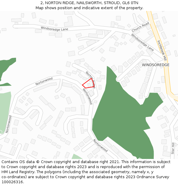 2, NORTON RIDGE, NAILSWORTH, STROUD, GL6 0TN: Location map and indicative extent of plot