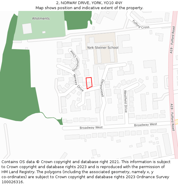 2, NORWAY DRIVE, YORK, YO10 4NY: Location map and indicative extent of plot