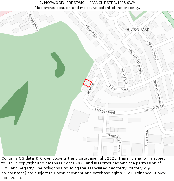 2, NORWOOD, PRESTWICH, MANCHESTER, M25 9WA: Location map and indicative extent of plot