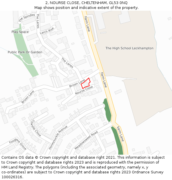 2, NOURSE CLOSE, CHELTENHAM, GL53 0NQ: Location map and indicative extent of plot