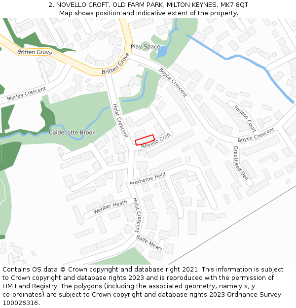 2, NOVELLO CROFT, OLD FARM PARK, MILTON KEYNES, MK7 8QT: Location map and indicative extent of plot