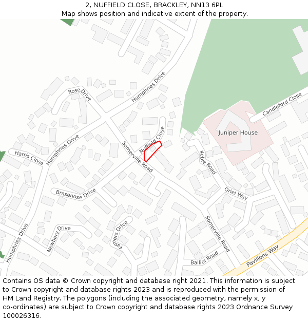 2, NUFFIELD CLOSE, BRACKLEY, NN13 6PL: Location map and indicative extent of plot