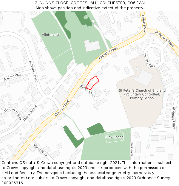 2, NUNNS CLOSE, COGGESHALL, COLCHESTER, CO6 1AN: Location map and indicative extent of plot