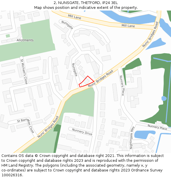 2, NUNSGATE, THETFORD, IP24 3EL: Location map and indicative extent of plot