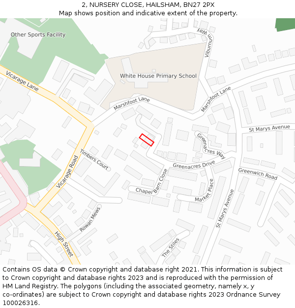 2, NURSERY CLOSE, HAILSHAM, BN27 2PX: Location map and indicative extent of plot
