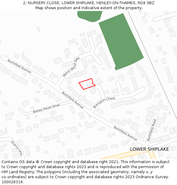 2, NURSERY CLOSE, LOWER SHIPLAKE, HENLEY-ON-THAMES, RG9 3BZ: Location map and indicative extent of plot