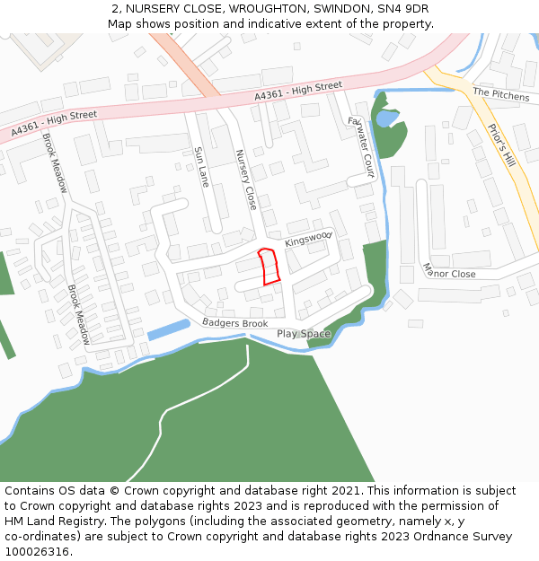 2, NURSERY CLOSE, WROUGHTON, SWINDON, SN4 9DR: Location map and indicative extent of plot