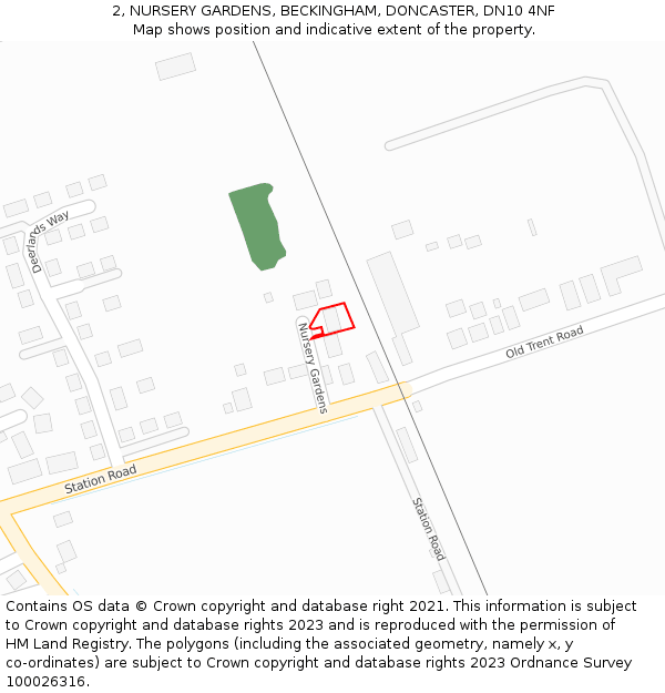 2, NURSERY GARDENS, BECKINGHAM, DONCASTER, DN10 4NF: Location map and indicative extent of plot