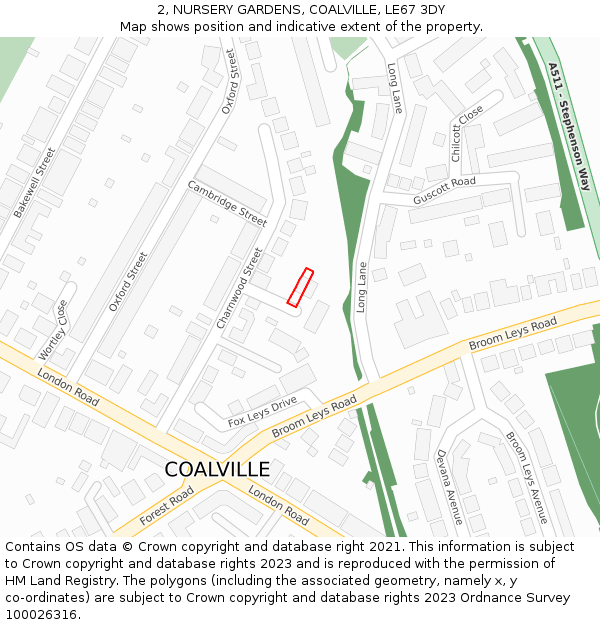 2, NURSERY GARDENS, COALVILLE, LE67 3DY: Location map and indicative extent of plot