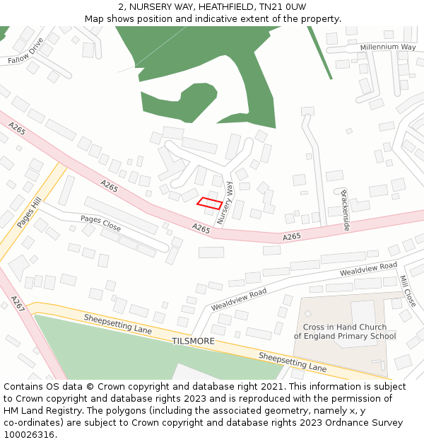 2, NURSERY WAY, HEATHFIELD, TN21 0UW: Location map and indicative extent of plot