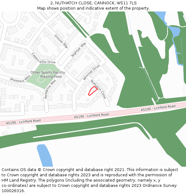 2, NUTHATCH CLOSE, CANNOCK, WS11 7LS: Location map and indicative extent of plot