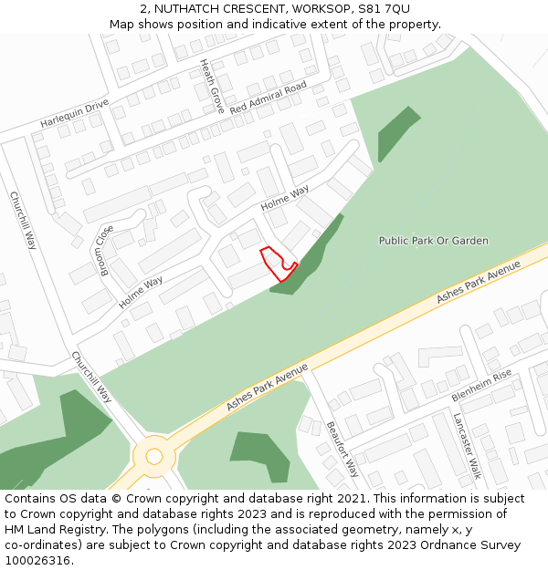 2, NUTHATCH CRESCENT, WORKSOP, S81 7QU: Location map and indicative extent of plot