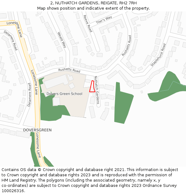 2, NUTHATCH GARDENS, REIGATE, RH2 7RH: Location map and indicative extent of plot