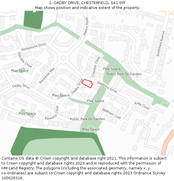 2, OADBY DRIVE, CHESTERFIELD, S41 0YF: Location map and indicative extent of plot