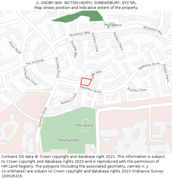2, OADBY WAY, BICTON HEATH, SHREWSBURY, SY3 5PL: Location map and indicative extent of plot