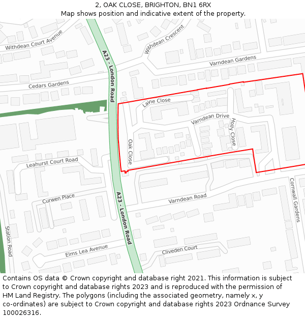 2, OAK CLOSE, BRIGHTON, BN1 6RX: Location map and indicative extent of plot