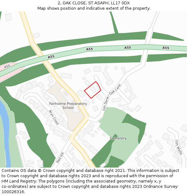 2, OAK CLOSE, ST ASAPH, LL17 0DX: Location map and indicative extent of plot