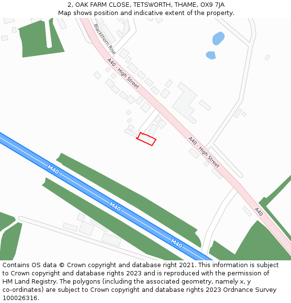 2, OAK FARM CLOSE, TETSWORTH, THAME, OX9 7JA: Location map and indicative extent of plot