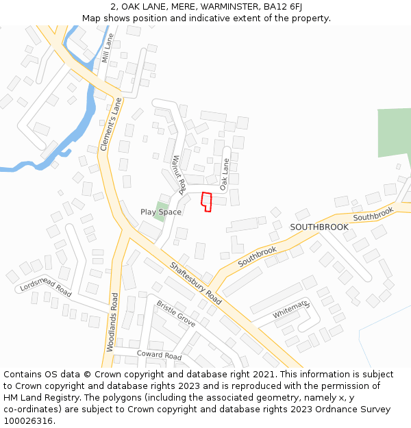 2, OAK LANE, MERE, WARMINSTER, BA12 6FJ: Location map and indicative extent of plot