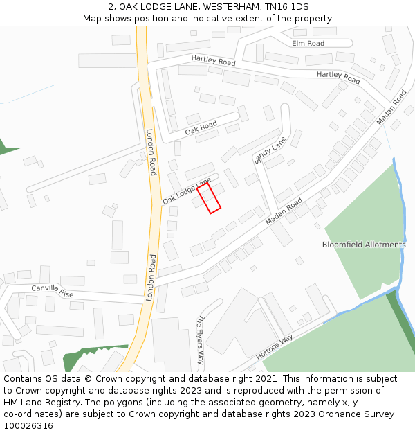 2, OAK LODGE LANE, WESTERHAM, TN16 1DS: Location map and indicative extent of plot