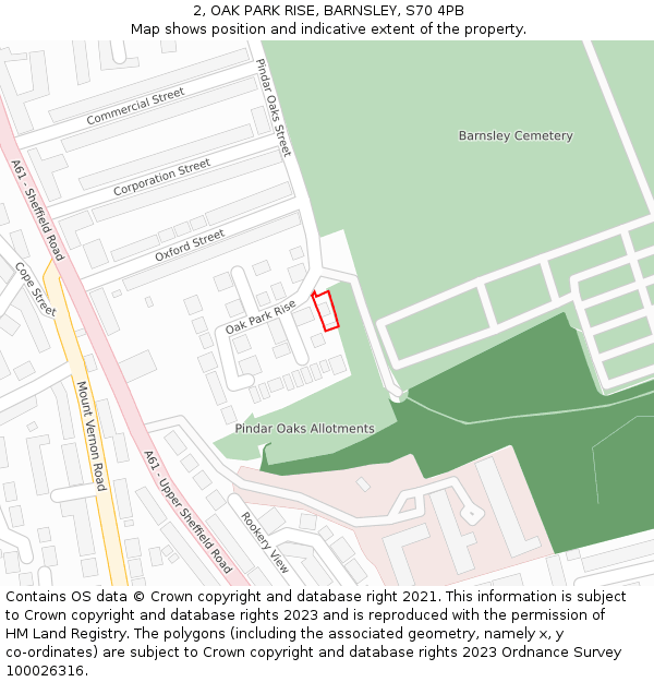 2, OAK PARK RISE, BARNSLEY, S70 4PB: Location map and indicative extent of plot