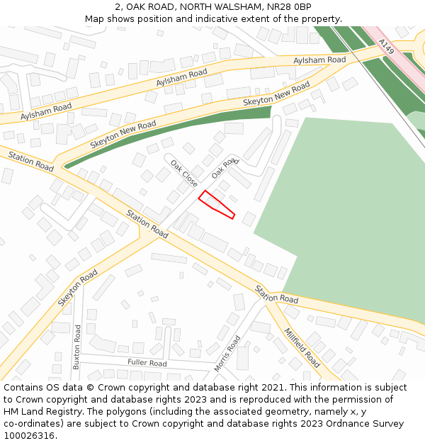 2, OAK ROAD, NORTH WALSHAM, NR28 0BP: Location map and indicative extent of plot