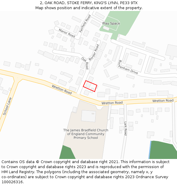 2, OAK ROAD, STOKE FERRY, KING'S LYNN, PE33 9TX: Location map and indicative extent of plot