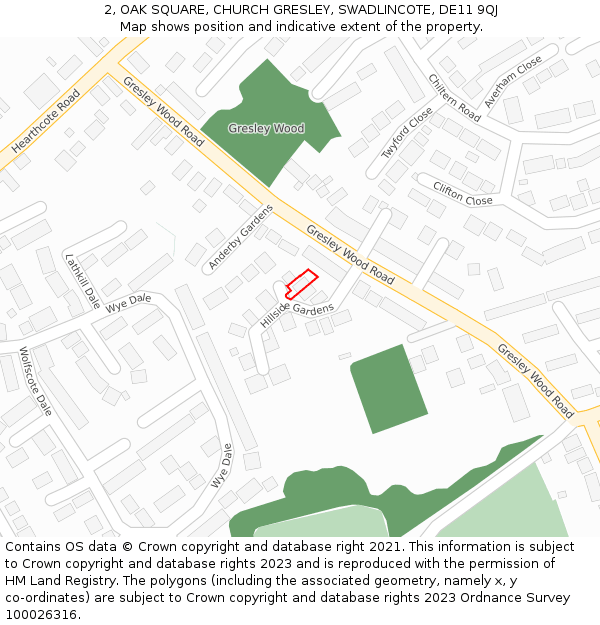 2, OAK SQUARE, CHURCH GRESLEY, SWADLINCOTE, DE11 9QJ: Location map and indicative extent of plot