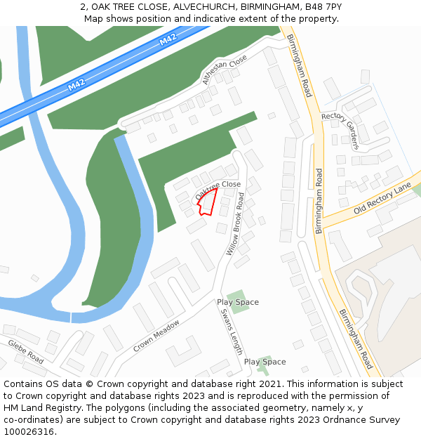 2, OAK TREE CLOSE, ALVECHURCH, BIRMINGHAM, B48 7PY: Location map and indicative extent of plot