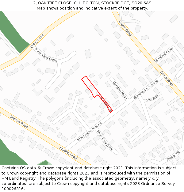 2, OAK TREE CLOSE, CHILBOLTON, STOCKBRIDGE, SO20 6AS: Location map and indicative extent of plot