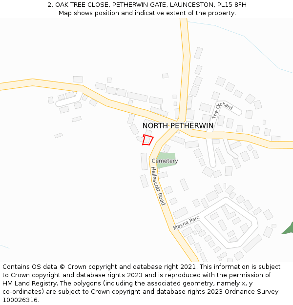 2, OAK TREE CLOSE, PETHERWIN GATE, LAUNCESTON, PL15 8FH: Location map and indicative extent of plot