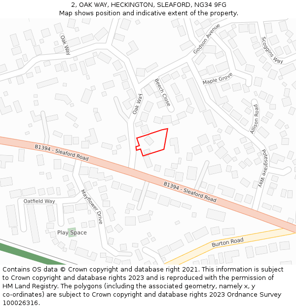 2, OAK WAY, HECKINGTON, SLEAFORD, NG34 9FG: Location map and indicative extent of plot