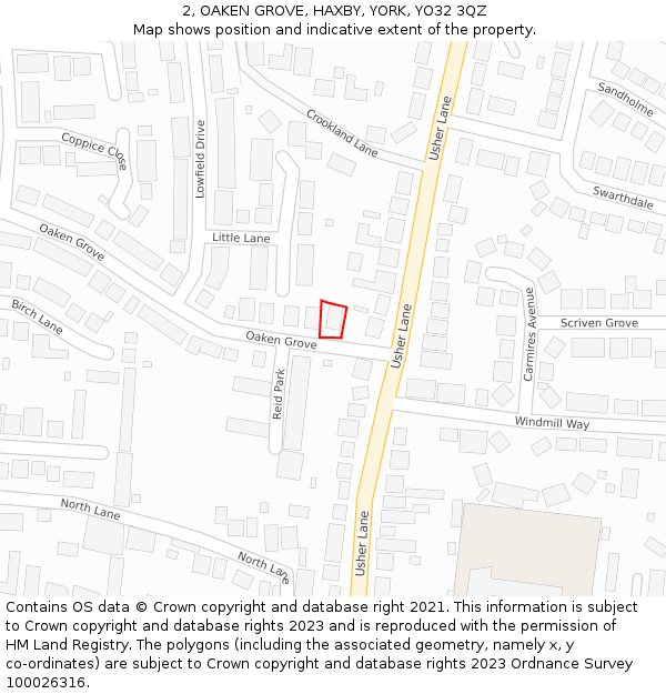 2, OAKEN GROVE, HAXBY, YORK, YO32 3QZ: Location map and indicative extent of plot